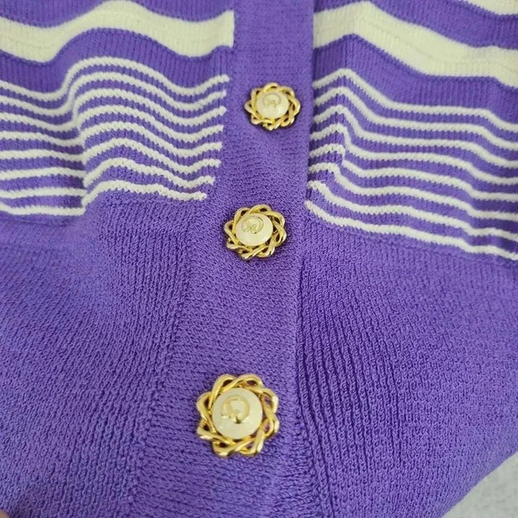 St. John Collection Striped Cardigan Sweater With Gold Buttons Women's S  6PT - Picture 6 of 9